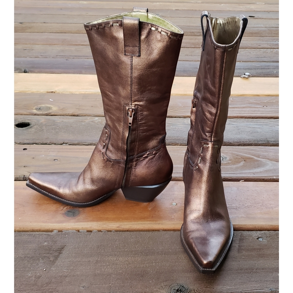 SOLD☆ DBCBgirls Metallic Leather Cowboy Boots 7.5 - Picture 7 of 10